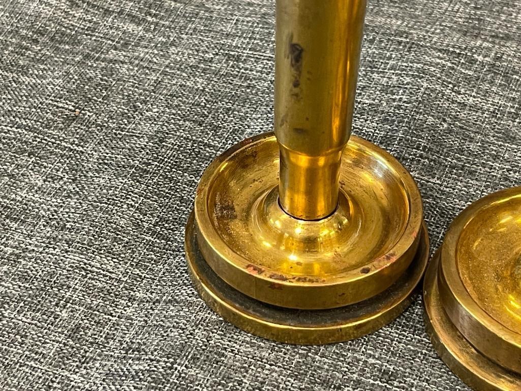 WWII ERA BRASS TRENCH ART CANDLESTICK HOLDERS MADE FROM 40MM MK1 SHELL AND CASINGS - 3