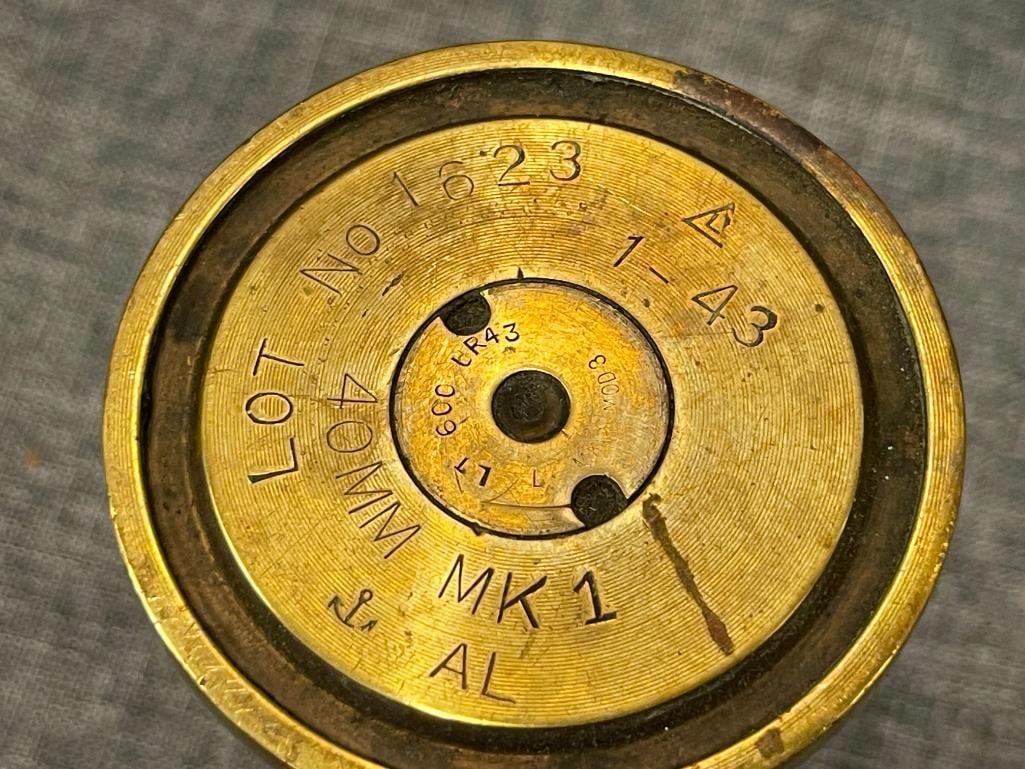 WWII ERA BRASS TRENCH ART CANDLESTICK HOLDERS MADE FROM 40MM MK1 SHELL AND CASINGS - 4