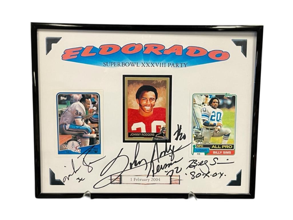 SUPERBOWL PARTY AUTOGRPAHED PLAYER CARD PRINTOUT WITH MIKE ROZIER, JOHNNY RODGERS, BILLY SIMS (1 of 5)