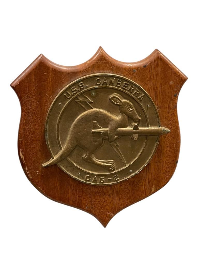 U.S.S. CANBERRA HEAVY BRASS NAVAL PLAQUE FOR VESSEL DESIGNATED AS CAG-2 MISSLE CRUISER (1 of 4)