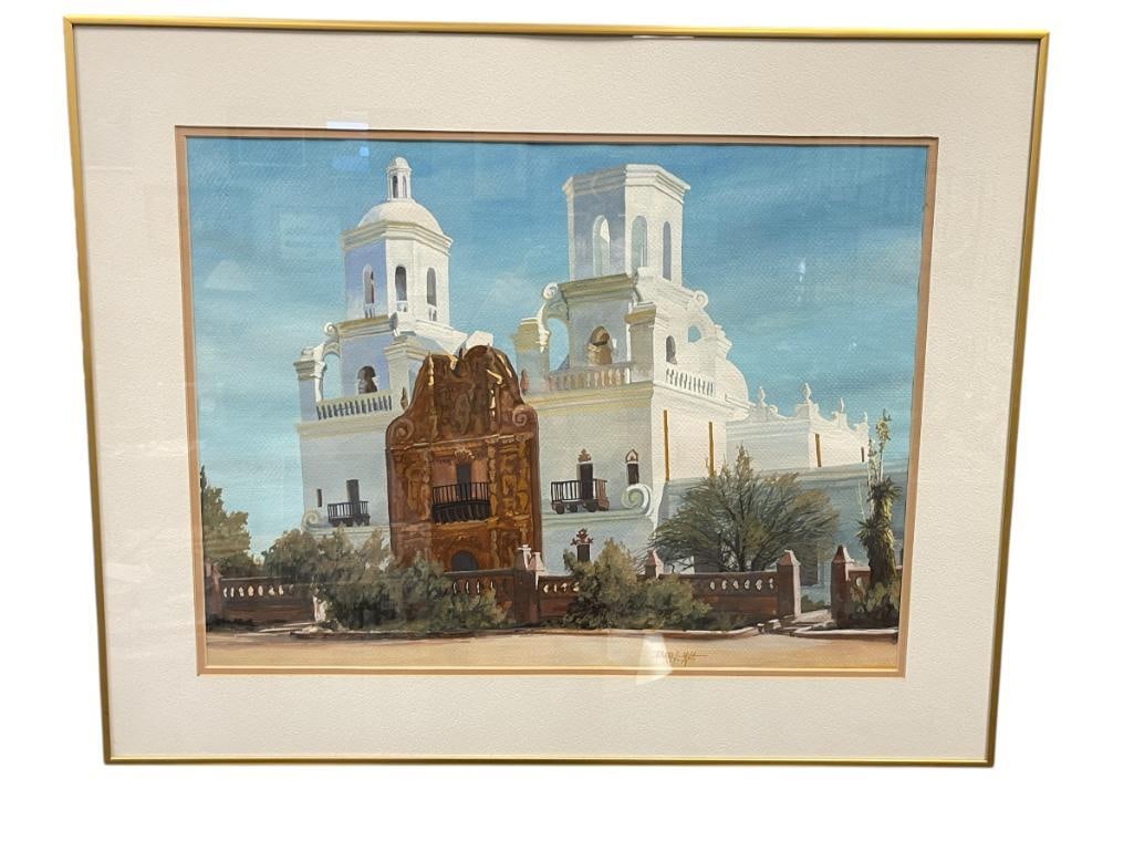 DARRELL HILL ILLINOIS BORN, CALIFORNIA ARTIST ORIGINAL WATERCOLOR MISSION SAN XAVIER DEL BLANC (1 of 7)