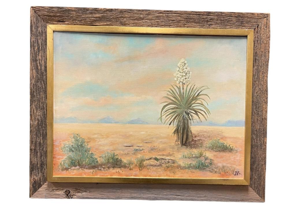 ORIGINAL OIL ON CANVAS PAINTING SOUTHWEST DESERT LANDSCAPE WITH BLOOMING YUCCA PLANT (1 of 6)