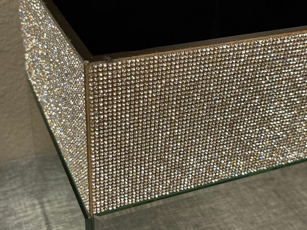 BELLA LUX BEVELED MIRROR AND BEJEWLED FANCY WASTE BASKET - 3