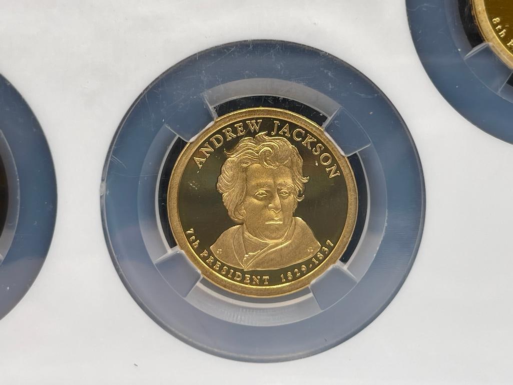 2007-S, 2007-S, AND 2008-S PROOF PRESIDENTIAL GOLD TONE DOLLARS NGC PF69 ULTRA CAMEO - 10