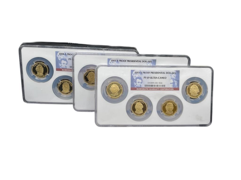 2007-S, 2007-S, AND 2008-S PROOF PRESIDENTIAL GOLD TONE DOLLARS NGC PF69 ULTRA CAMEO (1 of 12)