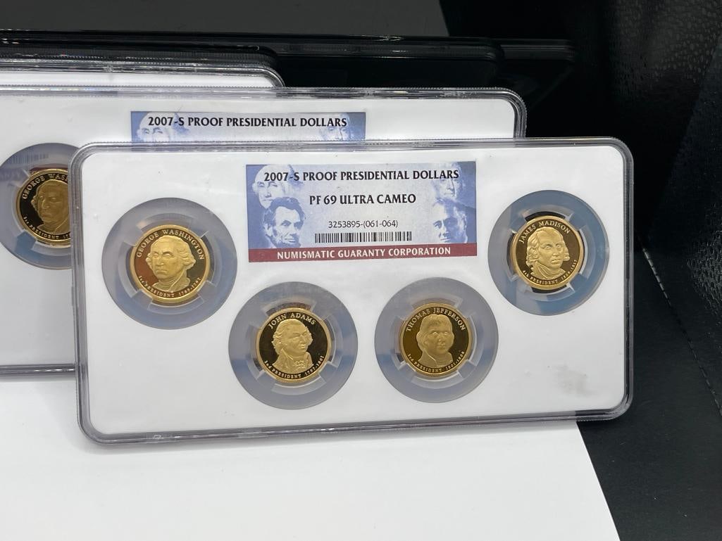 2007-S, 2007-S, AND 2008-S PROOF PRESIDENTIAL GOLD TONE DOLLARS NGC PF69 ULTRA CAMEO - 2