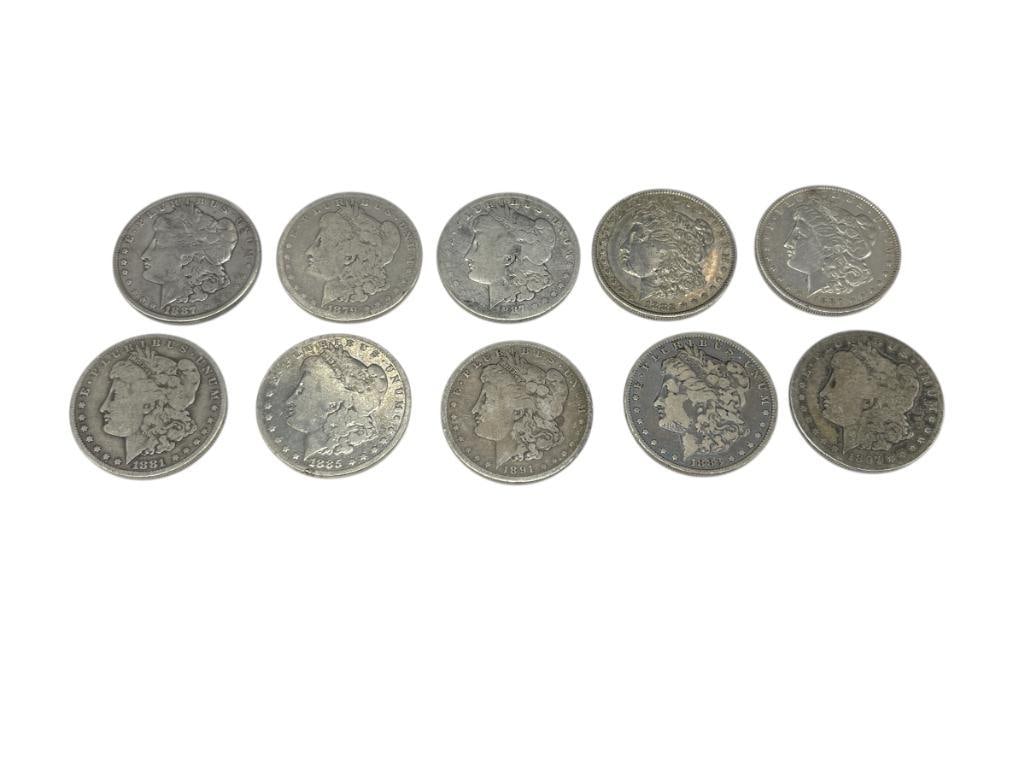 10 U.S. MORGAN SILVER DOLLARS FEATURING VARIOUS DATES AND MINT MARKS (1 of 12)