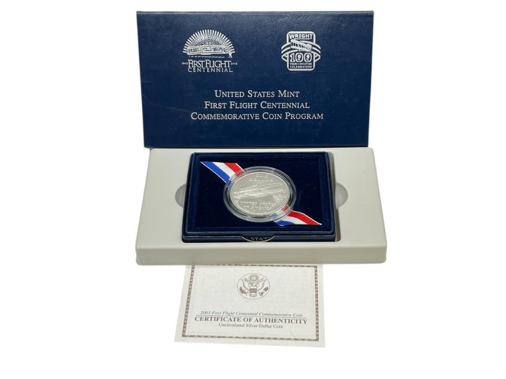 2003 U.S. MINT FIRST FLIGHT CENTENNIAL COMMERATIVE 90% SILVER DOLLAR FEATURING THE WRIGHT BROTHERS (1 of 6)