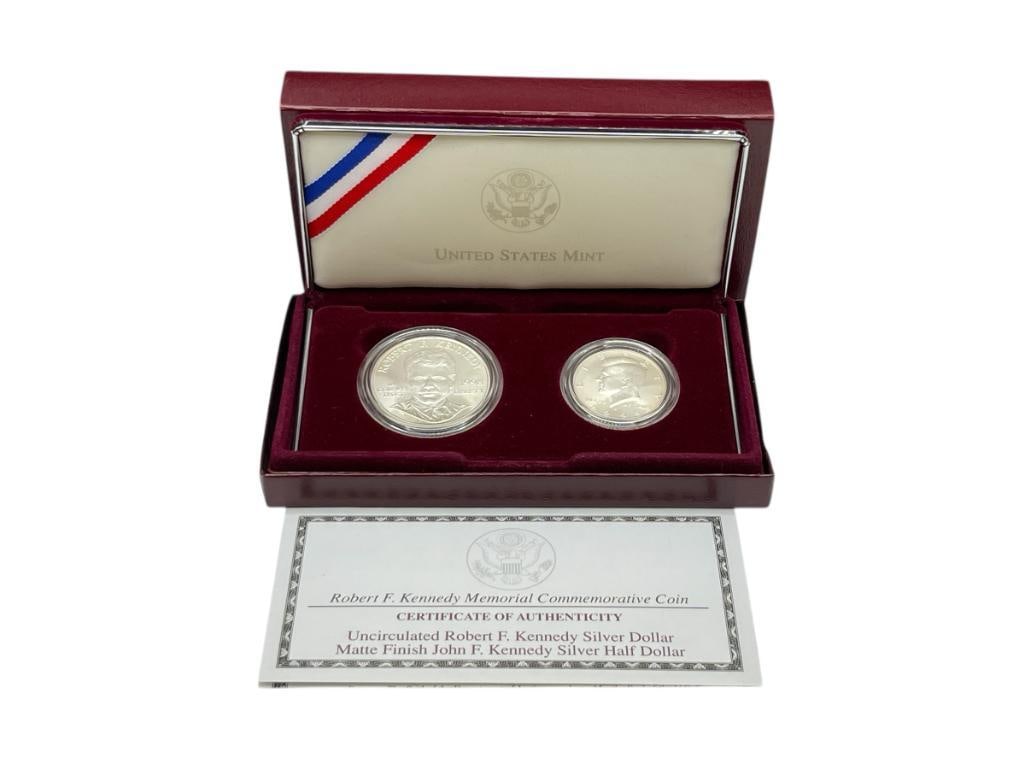 1998 U.S. MINT ROBERT F. KENNEDY MEMORIAL COMMEMORATIVE SILVER DOLLAR AND KENNEDY SILVER HALF DOL... (1 of 7)
