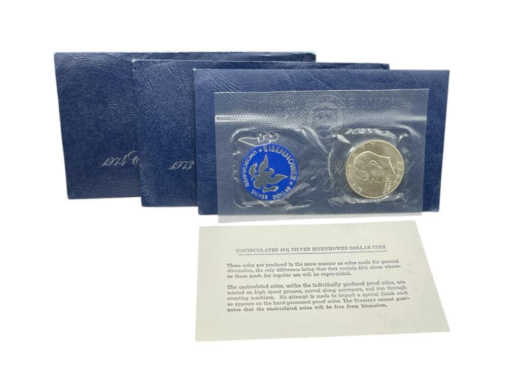 1972 - 1974 UNCIRCULATED U.S. EISENHOWER 40% SILVER DOLLARS IN ORIGINAL PACKAGING (1 of 7)