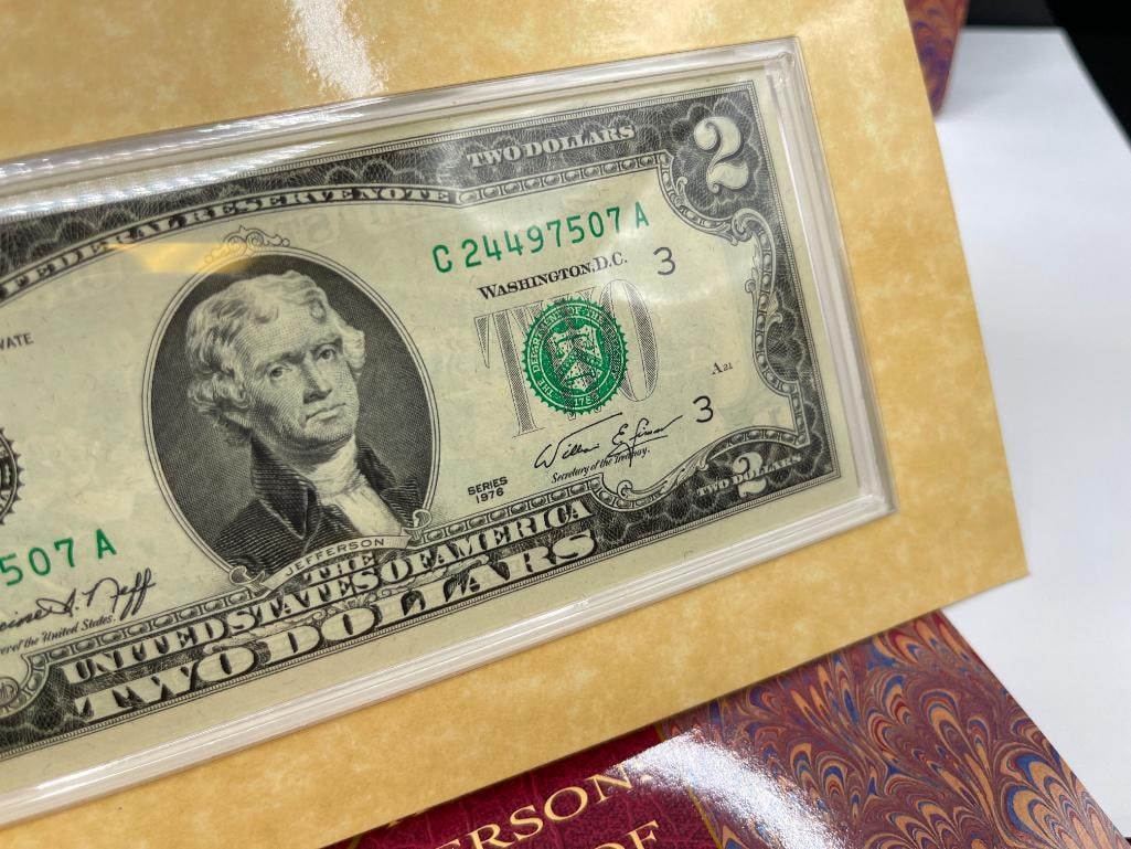 THE THOMAS JEFFERSON COINAGE AND CURRENCY SET FEATURING A 90% SILVER DOLLAR - 8