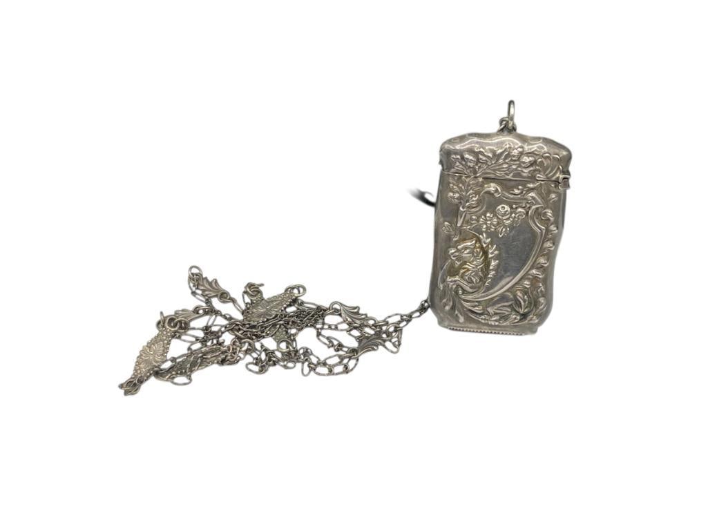 ANTIQUE STERLING SILVER MATCH SAFE PENDANT NECKLACE (1 of 9)