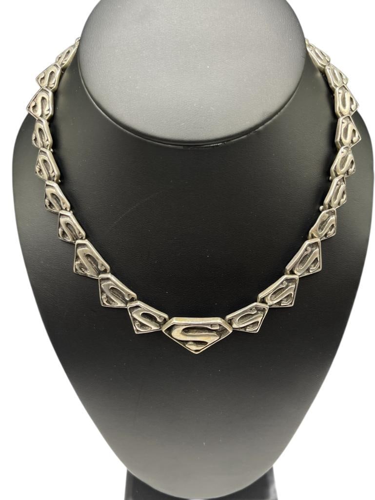 VINTAGE ROBERT LEE MORRIS STERLING SILVER FIGURAL SUPERMAN EMBLEM LINK NECKLACE (1 of 5)