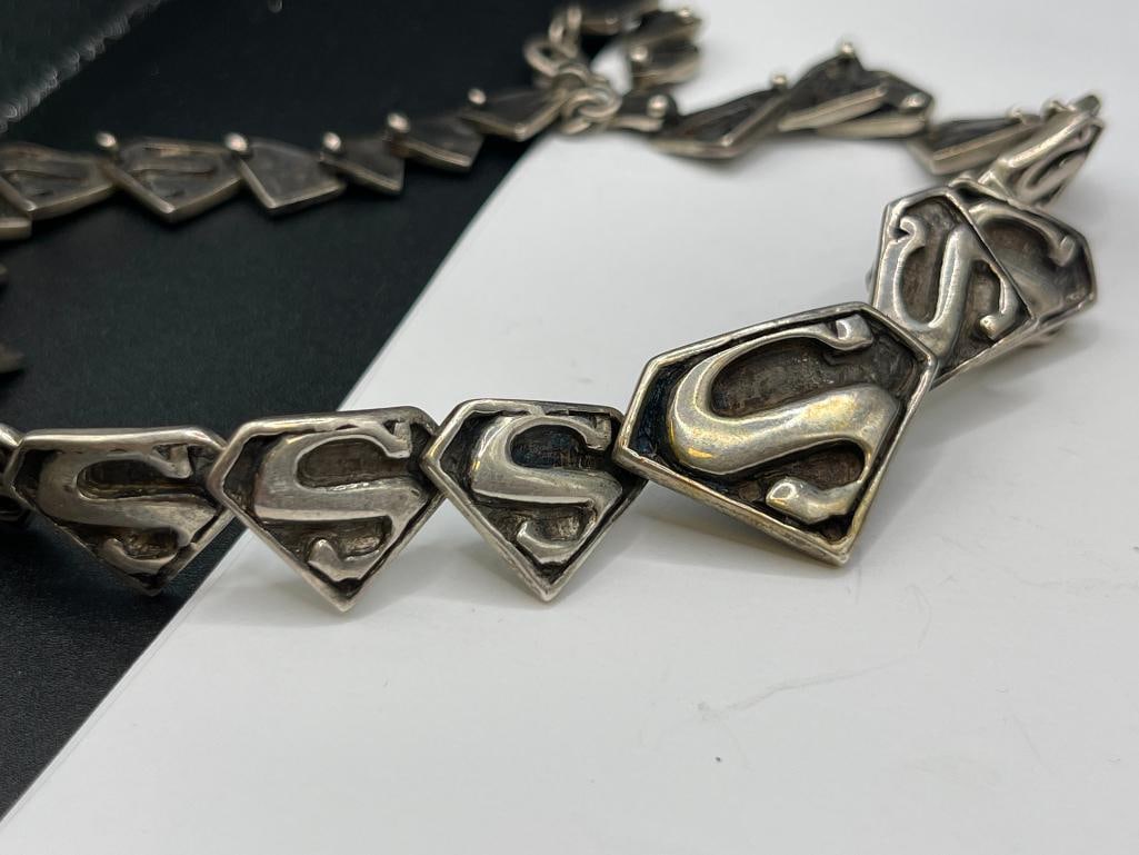 VINTAGE ROBERT LEE MORRIS STERLING SILVER FIGURAL SUPERMAN EMBLEM LINK NECKLACE - 3