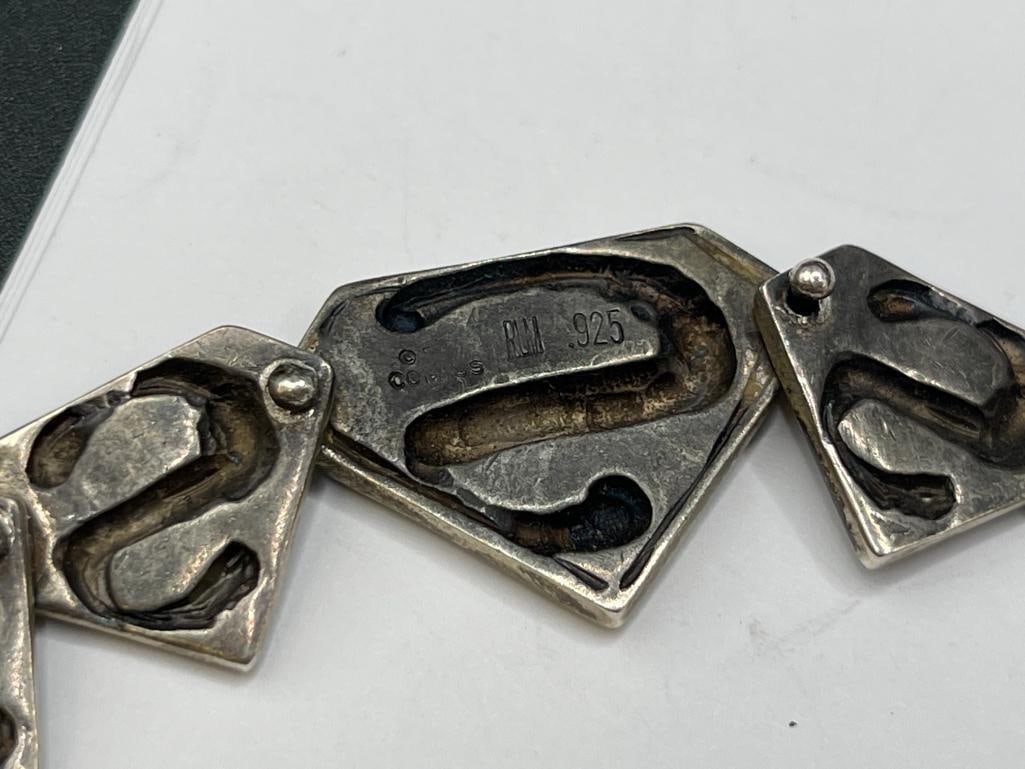 VINTAGE ROBERT LEE MORRIS STERLING SILVER FIGURAL SUPERMAN EMBLEM LINK NECKLACE - 5