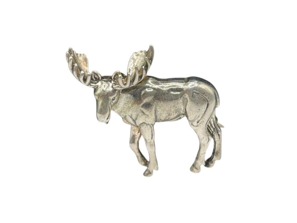 VINTAGE DESIGNER SIGNED STERLING SILVER FIGURAL BULL ELK BROOCH (1 of 5)
