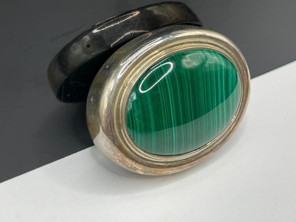 STERLING SILVER OVAL CABOCHON MALACHITE PIECE - 2