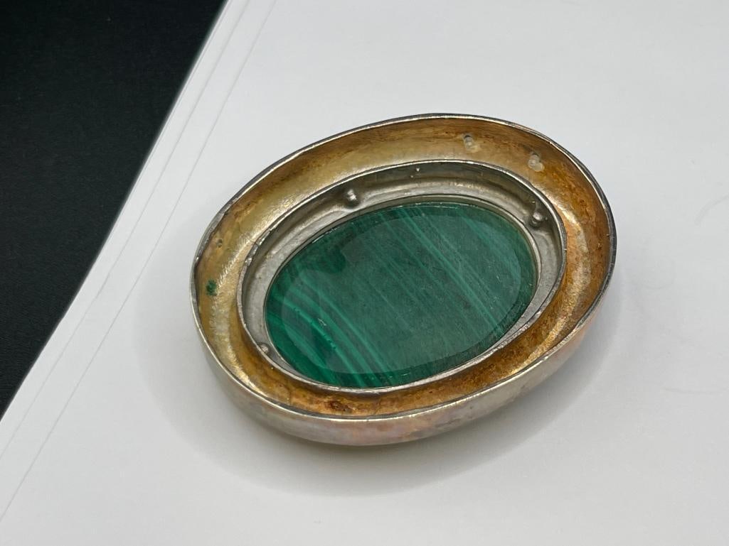 STERLING SILVER OVAL CABOCHON MALACHITE PIECE - 4