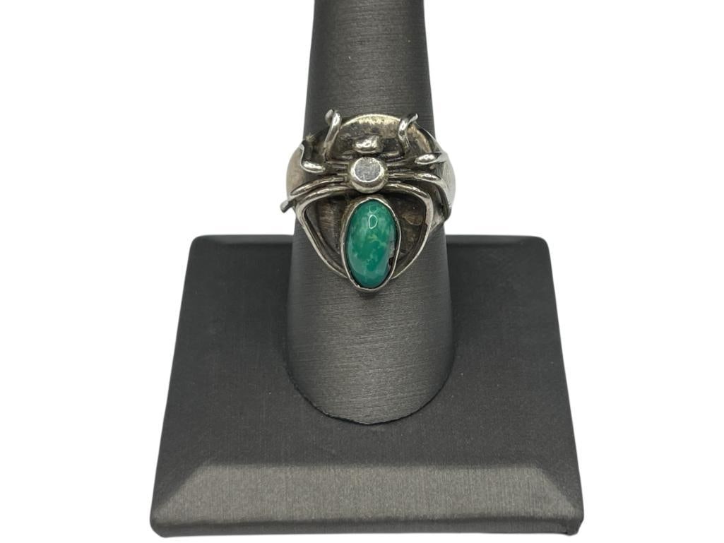 VINTAGE STERLING SILVER FIGURAL SPIDER AND TURQUOISE RING (1 of 5)