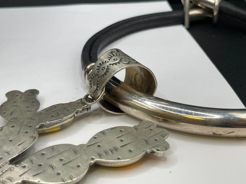 VINTAGE NAVAJO B. BEGAY ARTIST SIGNED STERLING SILVER NECKLACE FEATURING BUMBLEE JASPER AND CORAL - 8