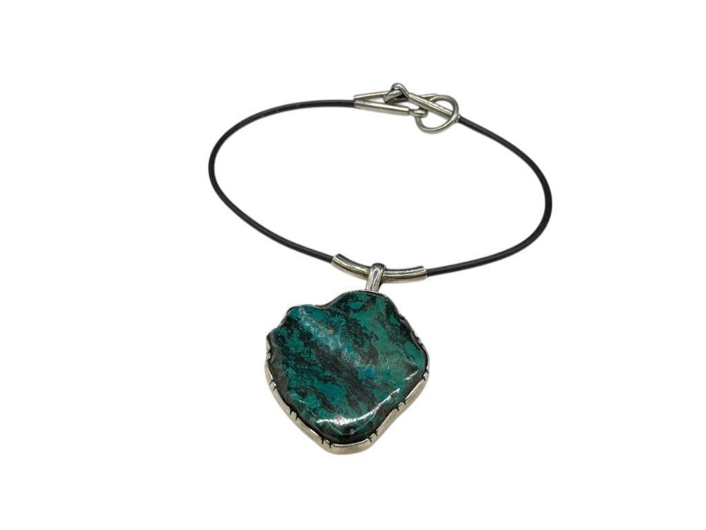 1997 CUSTOM MADE ARNOLD GOLDSTEIN STERLING SILVER MALACHITE CHRYSOCOLLA FREEFORM PENDANT NECKLACE (1 of 6)