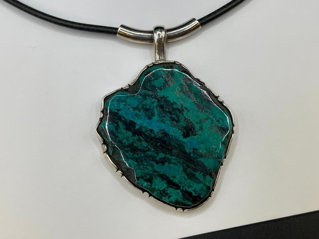 1997 CUSTOM MADE ARNOLD GOLDSTEIN STERLING SILVER MALACHITE CHRYSOCOLLA FREEFORM PENDANT NECKLACE - 2