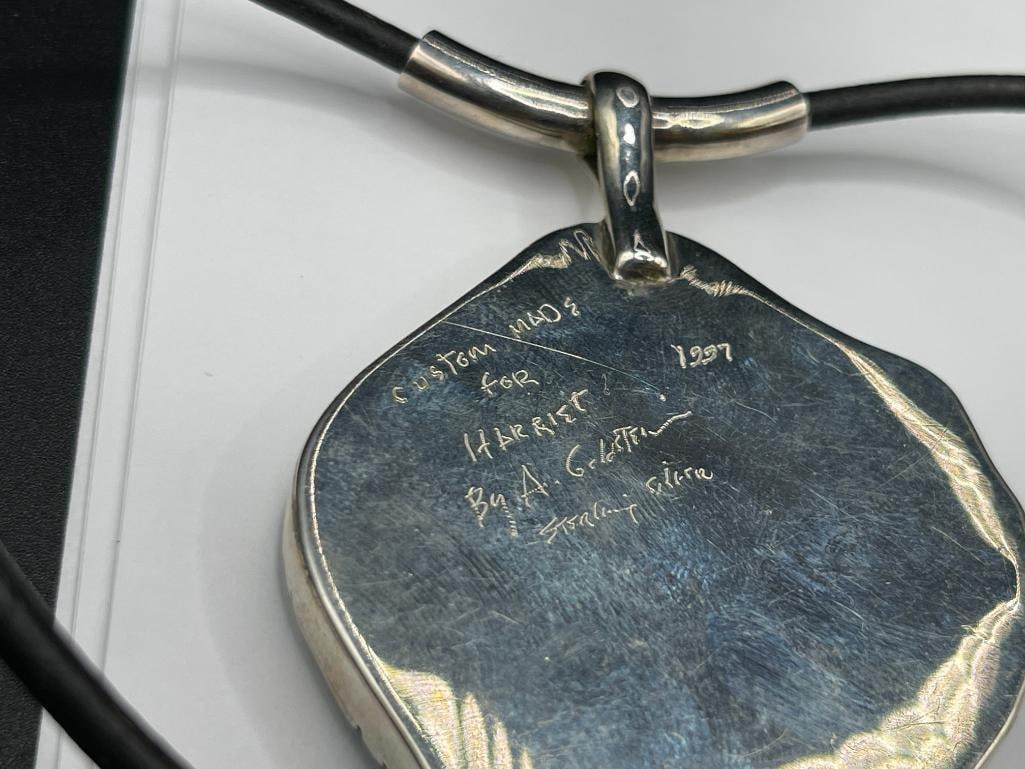 1997 CUSTOM MADE ARNOLD GOLDSTEIN STERLING SILVER MALACHITE CHRYSOCOLLA FREEFORM PENDANT NECKLACE - 5