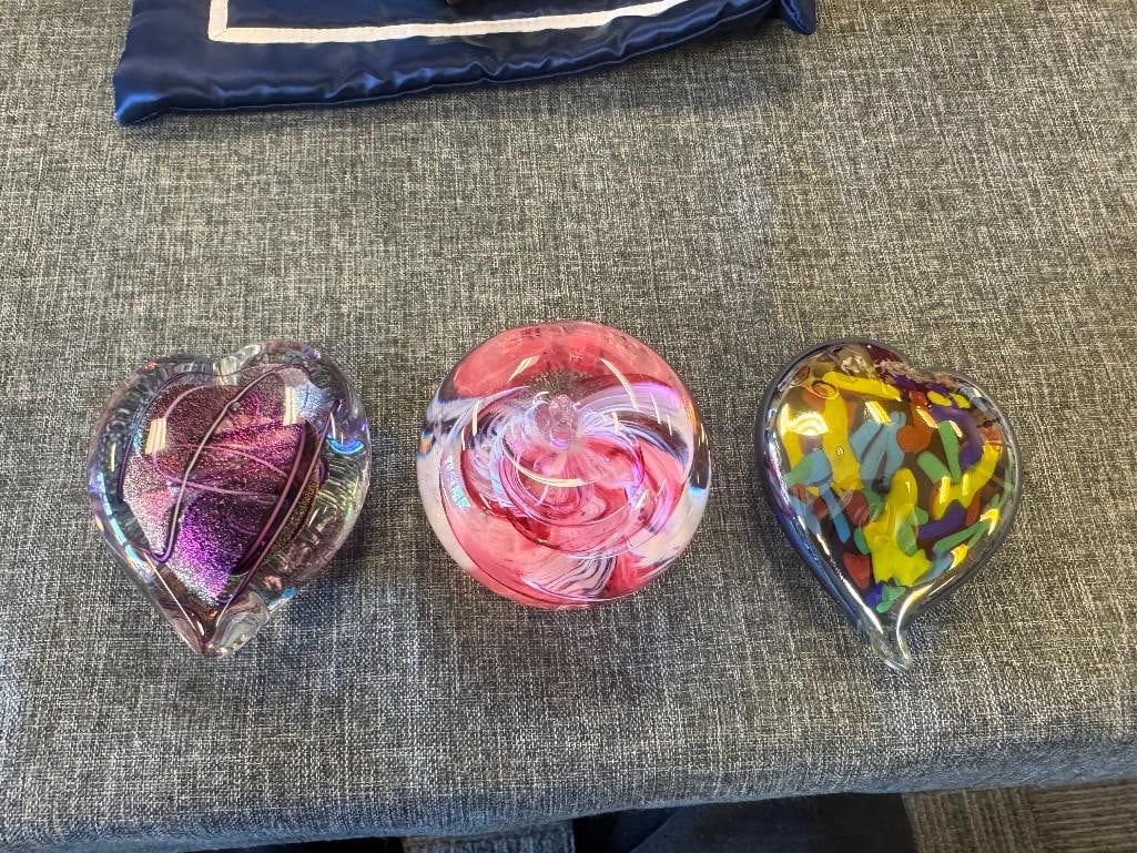 THREE HAND BLOWN ART GLASS PAPERWEIGHTS GLASS EYE STUDIO AND SELKIRK GLASS - 13