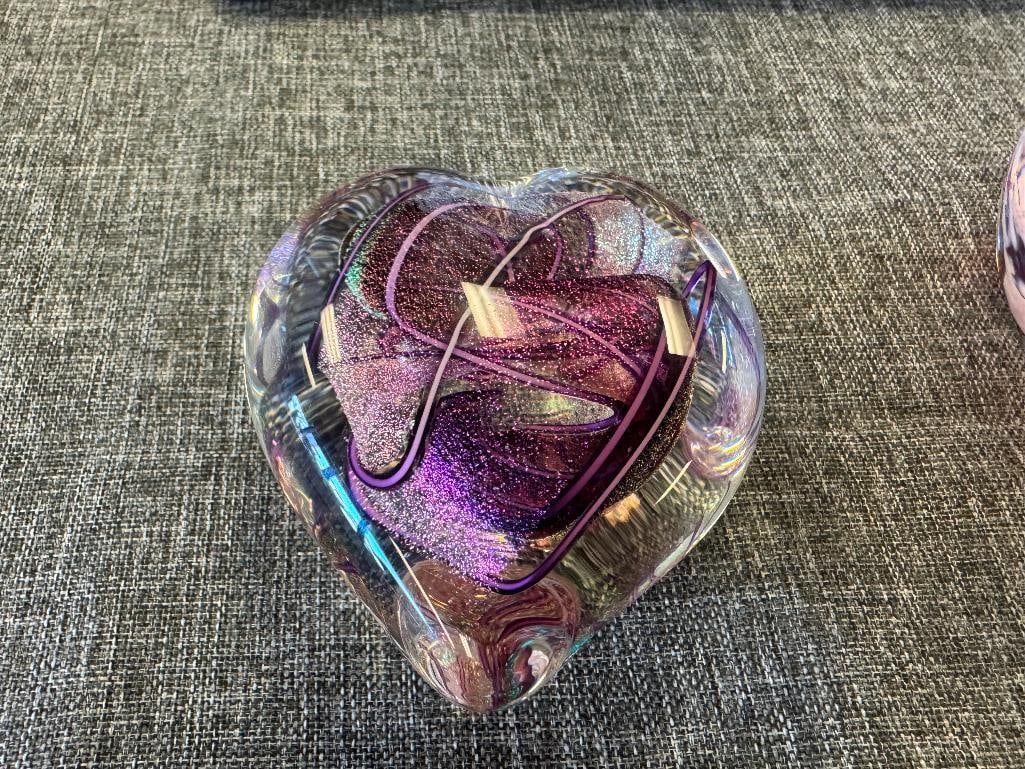THREE HAND BLOWN ART GLASS PAPERWEIGHTS GLASS EYE STUDIO AND SELKIRK GLASS - 9