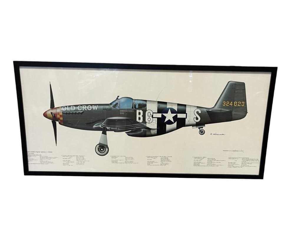 RIKYU WATANABE OSAKA, JAPAN ARTIST BOOKPLATE PRINT OF A P-51B MUSTANG FIGHTER AIRCRAFT NAME OLDCROW (1 of 8)