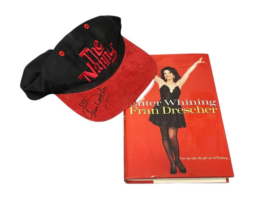 FRAN DRESCHER SIGNED 1996 1ST EDITION BOOK ALONG WITH SIGNED THE NANNY CAP: HARD COVER BOOK WITH DUST JACKET SIGNED ON THE COVER PAGE, CAP SIGNED ON THE BILL, EMBROIDERED CAP THE NANNY, FRAN DRESCHER IS AN AMERICAN ACTRESS, PRODUCER, AND COMEDIAN WHO'S CAREER BEGAN IN