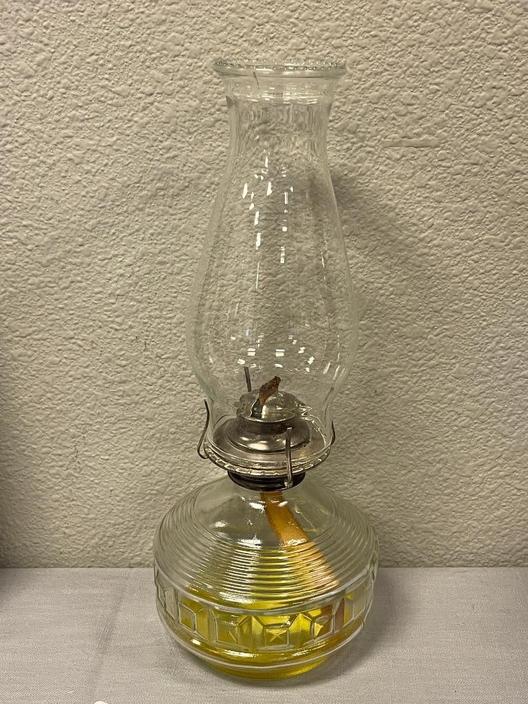 KAADAN LTD. PRESSED GLASS OIL LAMP WITH DECORATIVE DESIGN BAND (1 of 7)