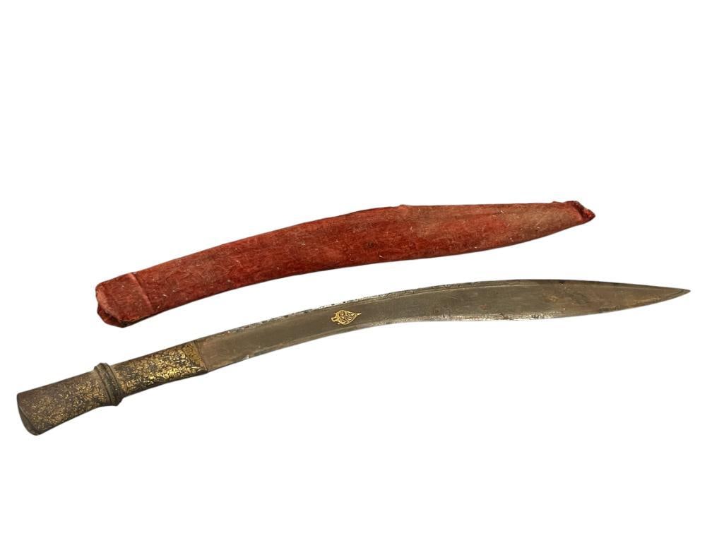 ANTIQUE PERSIAN GHURKA KUKRI KNIFE FEATURING COVERED CLOTH OPEN SCABBARD (1 of 8)