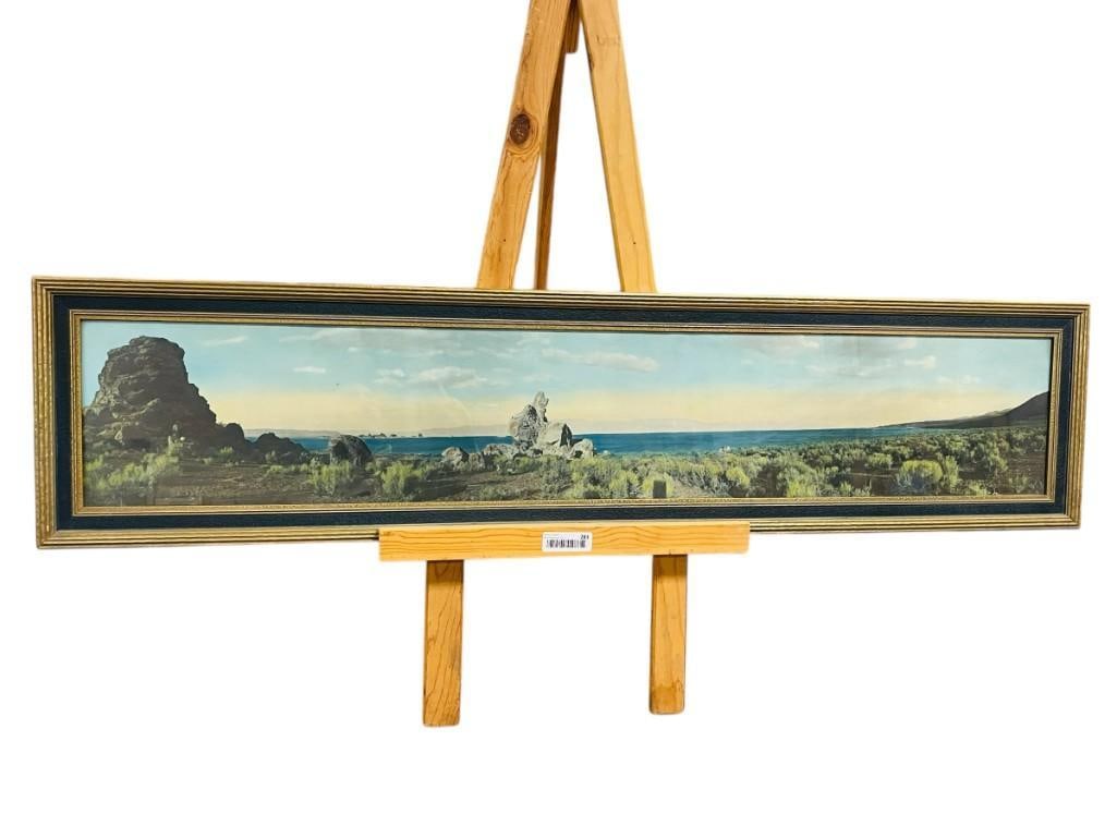 IMPRESSIVE ANTIQUE HAND TINTED PANORAMIC PHOTOGRAPH OF PYRAMID LAKE IN NEVADA (1 of 8)