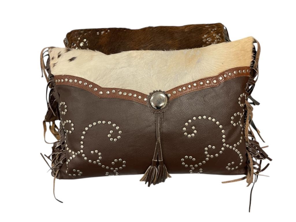 TWO WESTERN LEATHER DECORATIVE THROW PILLOWS (1 of 8)