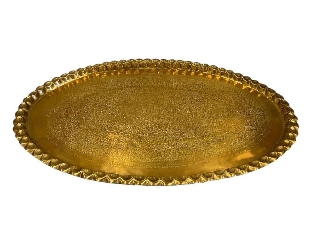 LARGE SOLID BRASS MOROCCAN OVAL BRASS TRAY (1 of 9)