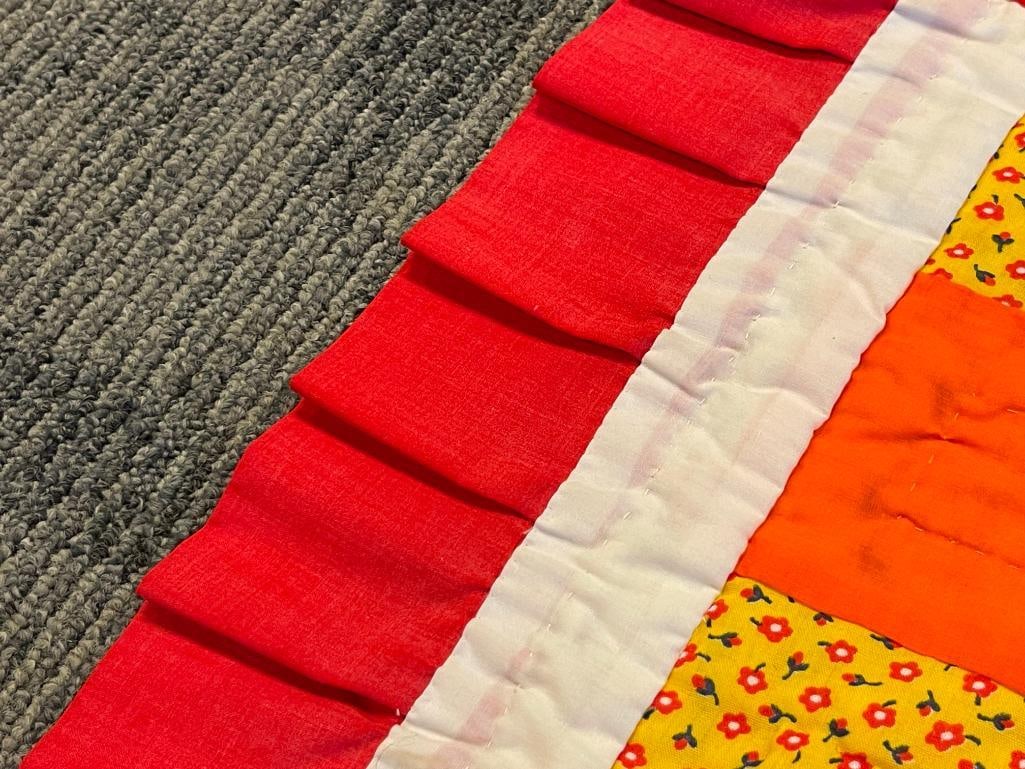 VINTAGE HANDMADE VIBRANT NINE PATCH / 9-PATCH QUILT - 6