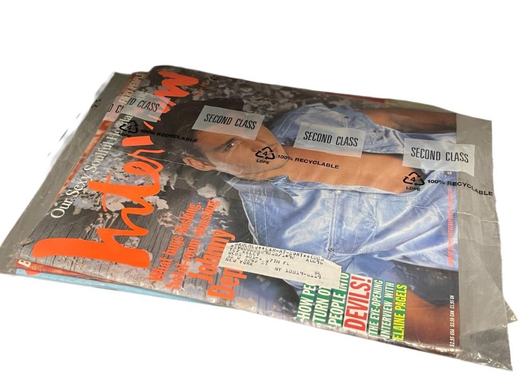 THREE UNOPENED INTERVIEW MAGAZINES FROM NOVEMBER 1995 TO JANUARY 1996 INCLUDING JOHNNY DEPP: ONE FEATURES JOHNNY DEPP ON COVER 10" X 12" 