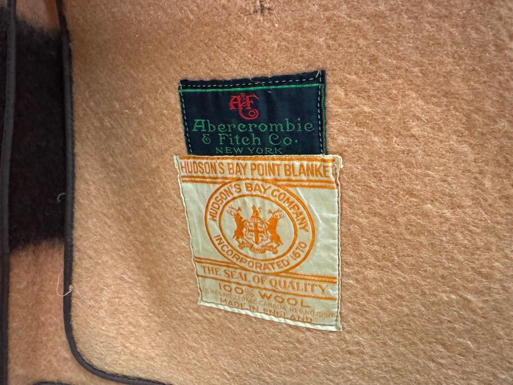 VINTAGE ABERCOMBIE & FITCH HUDSON'S BAY COMPANY POINT BLANKET MACKINAW WOOL COAT WITH BROWN STRIPES - 10