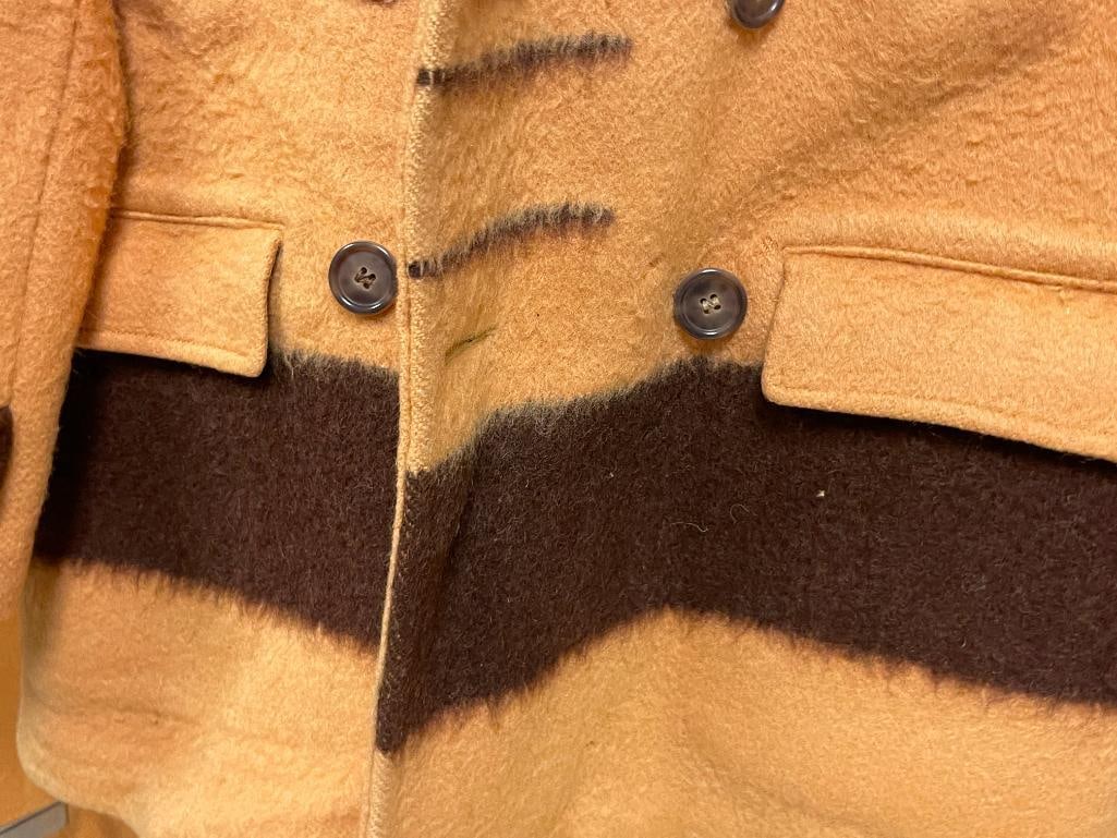 VINTAGE ABERCOMBIE & FITCH HUDSON'S BAY COMPANY POINT BLANKET MACKINAW WOOL COAT WITH BROWN STRIPES - 3