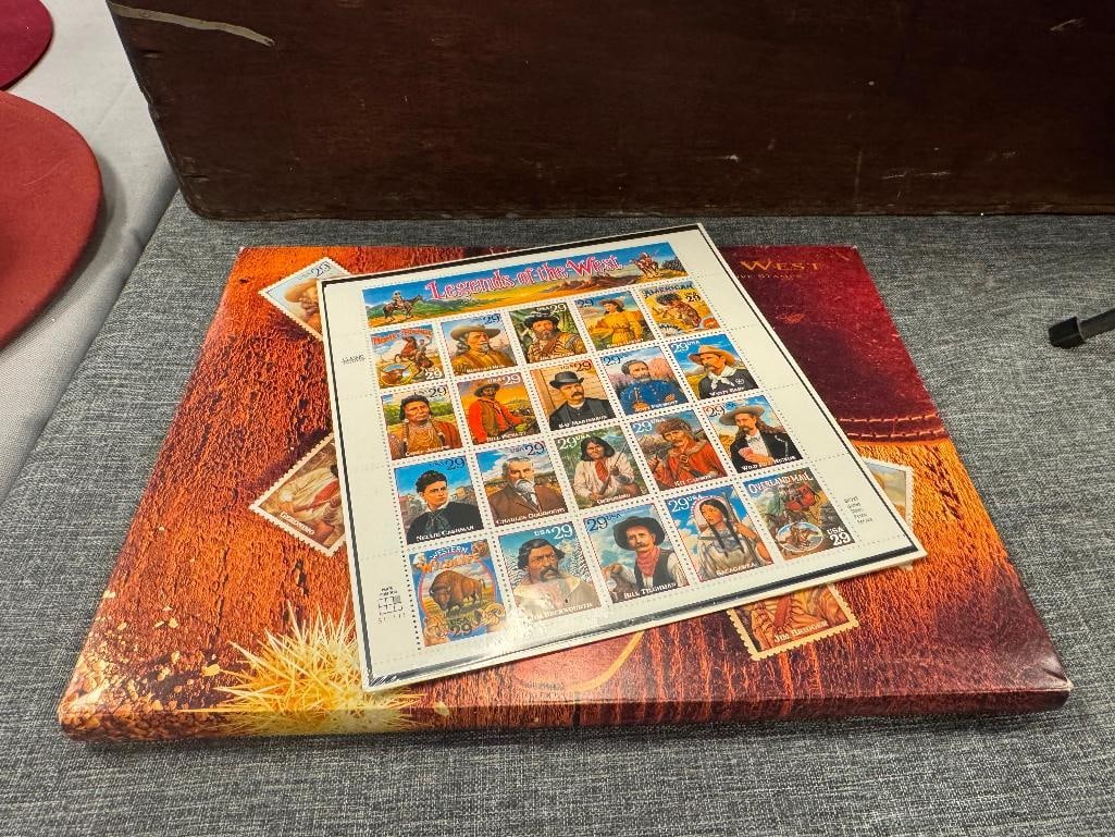 LEGENDS OF THE WEST 1993 LEATHER BOUND USPS COMMEMORATIVE STAMP BOOK AND UNCUT MINT STAMP SET (1 of 7)