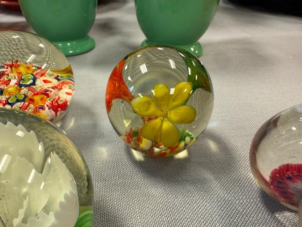 HAND BLOWN ART GLASS PAPERWIGHTS AND WINE BOTTLE STOPPER - 4