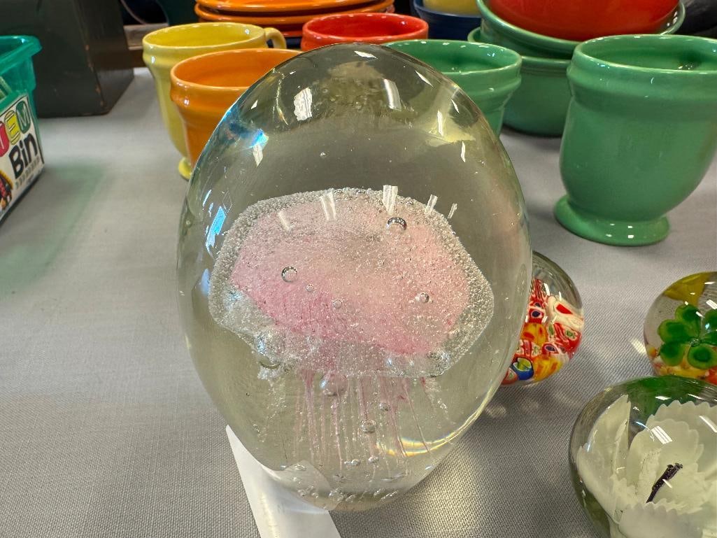 HAND BLOWN ART GLASS PAPERWIGHTS AND WINE BOTTLE STOPPER - 8