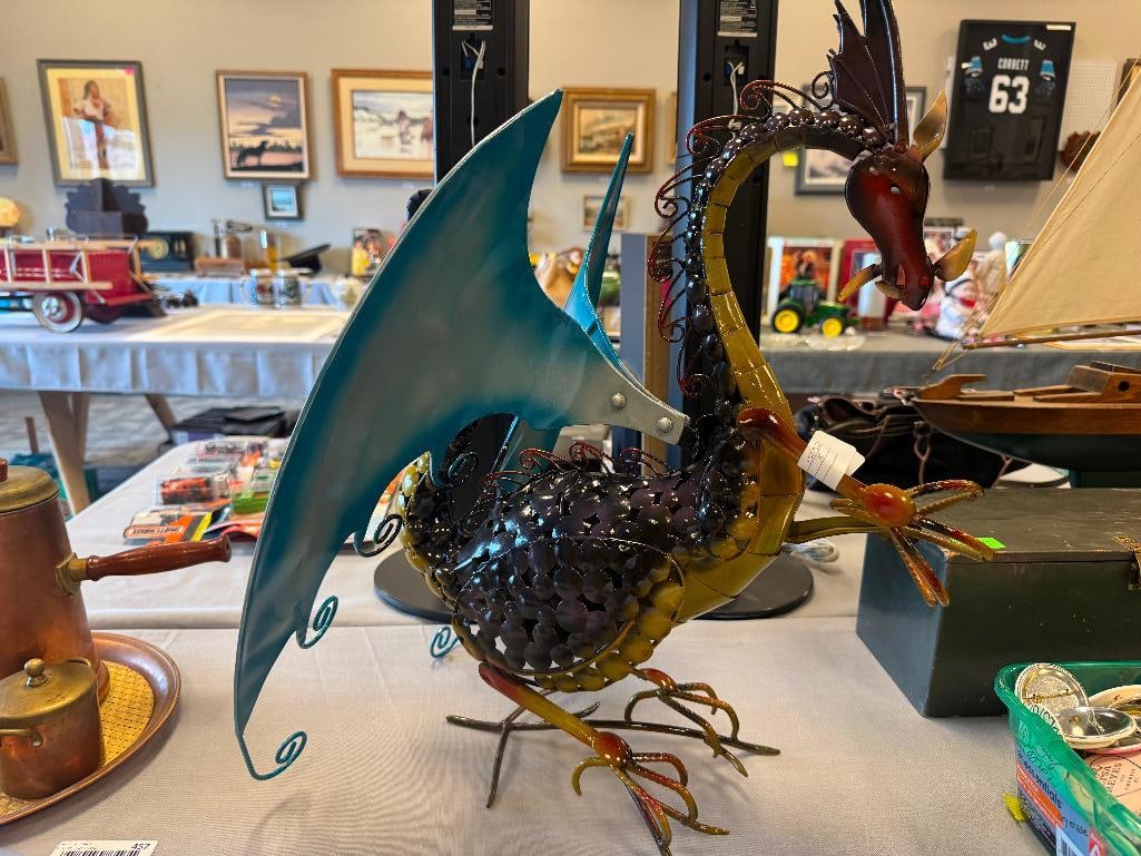 WHIMSICAL LARGE MULTICOLOR DRAGON DECORATION: 23" H 