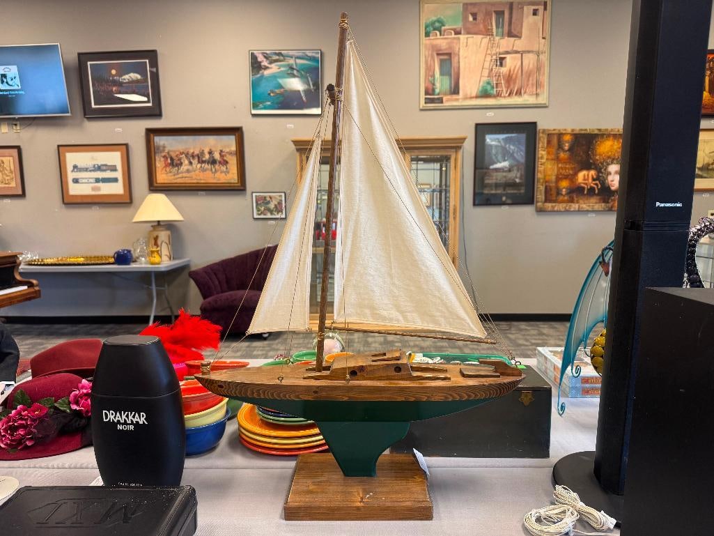 LARGE SOLID CARVED WOOD SAILBOAT MODEL (1 of 9)
