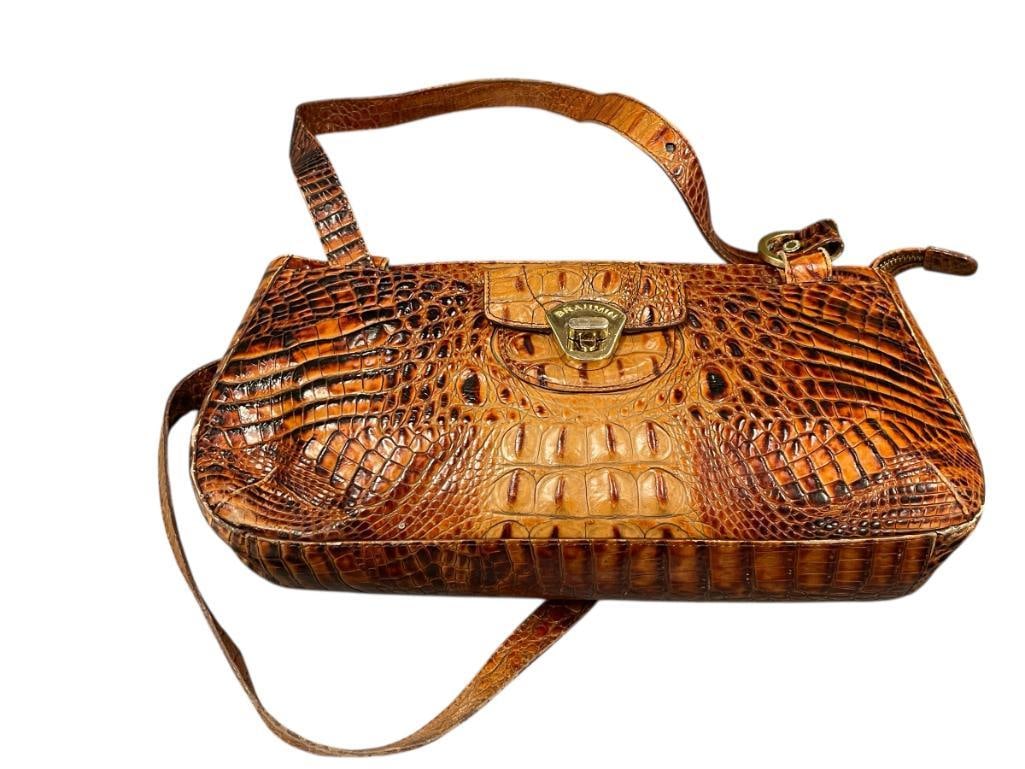 BRAHMIN CROCODILE GRAIN LEATHER TOASTED ALMOND HANDBAG (1 of 8)