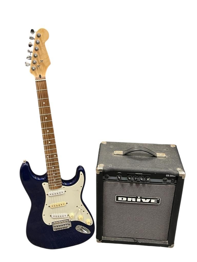 STRATOCASTER STYLE ELECTRIC SIX STRING BASS GUITAR AND DRIVE CD 300B BASS AMPLIFIER (1 of 20)