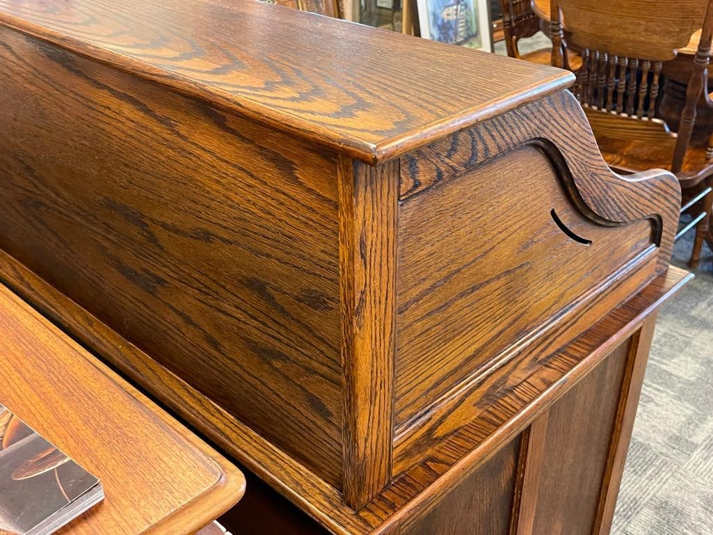 VINTAGE MARK WAYNE DARK STAINED OAK ROLL TOP DESK - 12