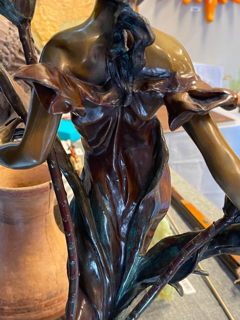 PIERRE ROCHE FRENCH ARTIST LARGE ART NOUVEAU BRONZE SCULPTURE TITLED DIANE WITH IRIDESCENT SHADES - 13