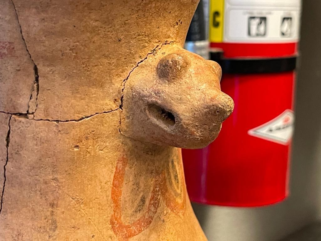 PRE-COLUMBIAN TERRACOTA THREE-FOOTED VESSEL EFFIGY FIGURAL POLYCHROME - 3